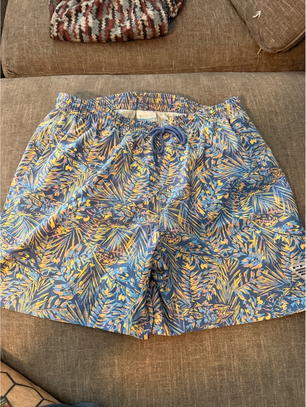Columbia Blue Tropical Print Swim Shorts